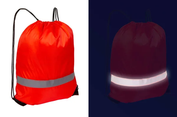 Red nylon drawstring bag with reflective tape — 图库照片