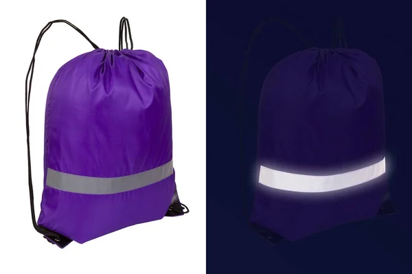 Violet nylon drawstring bag with reflective tape — 图库照片