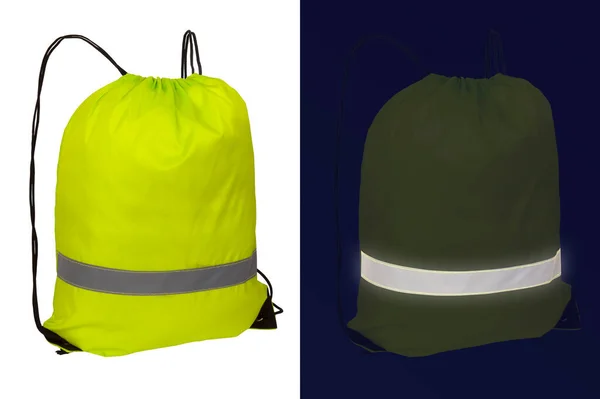 Yellow nylon drawstring bag with reflective tape — Zdjęcie stockowe