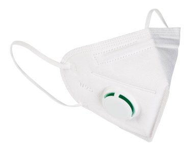 White five layer respirator mask with valve isolated on white