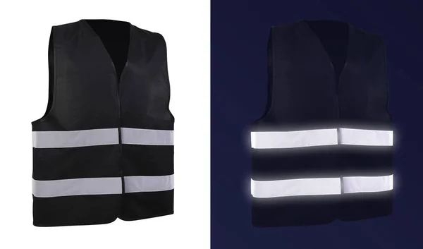Safety warning signal vest with reflective stripes — Stockfoto