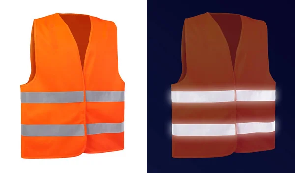 Safety warning signal vest with reflective stripes — 图库照片