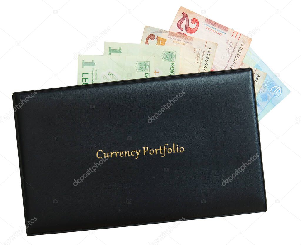 Currency Album for Coins and Banknote Money Collection over white