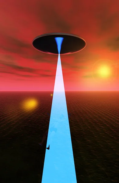 Alien Abduction Over Landscape — Stock Photo, Image