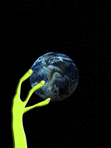 Un alienígena que sostiene la tierra . — Foto de Stock