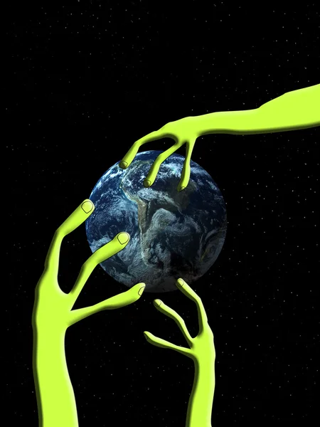 An alien that is holding the earth. — Stock Photo, Image