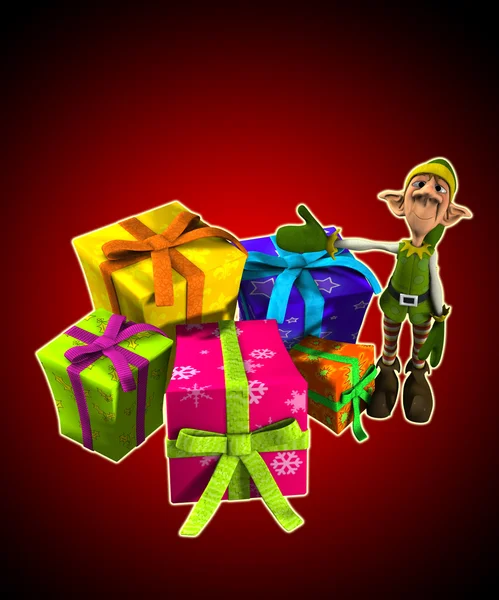 Elf se spoustou dárků — Stock fotografie