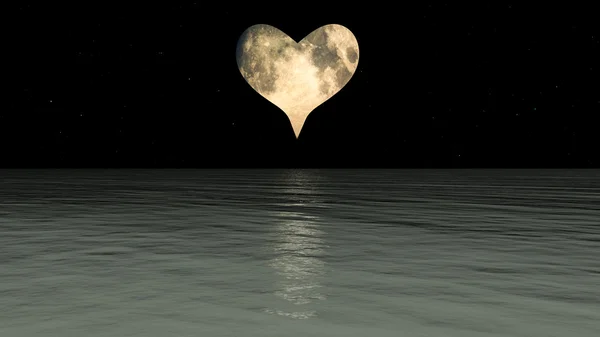 Coeur Lune Sur La Mer — Photo
