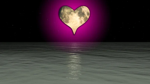 Srdce měsíc nad mořem — Stock fotografie