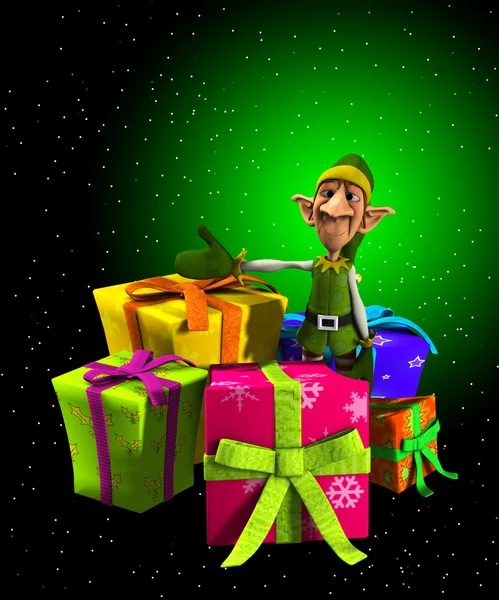 Elfo de Santas con regalos — Foto de Stock