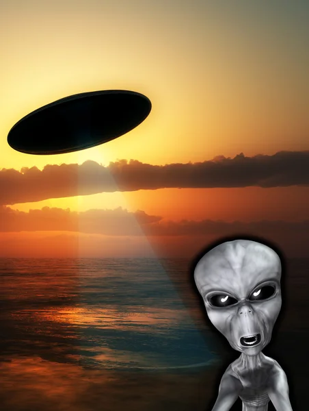 愤怒的外星人与 ufo — 图库照片