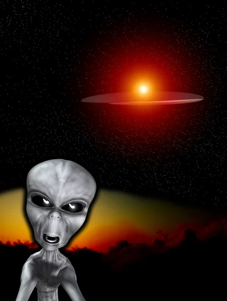 UFO met boos vreemdeling — Stockfoto