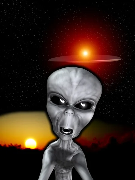 UFO med angry alien — Stockfoto