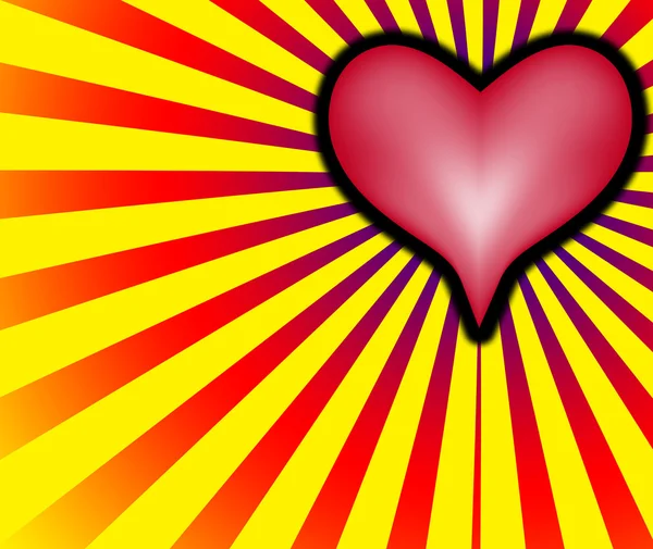 Älska hjärta med röda och gula strålar — Stockfoto