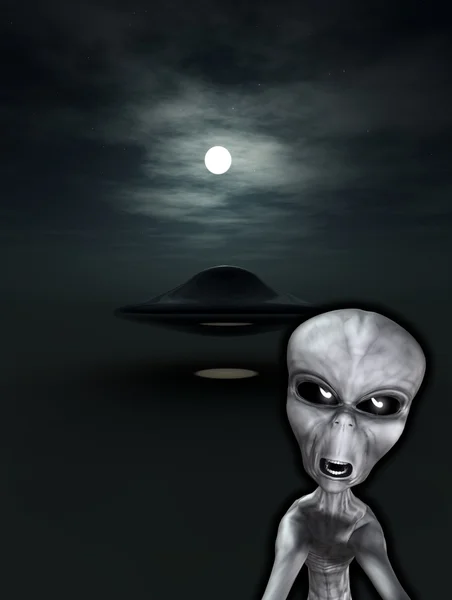 愤怒的外星人与 ufo — 图库照片