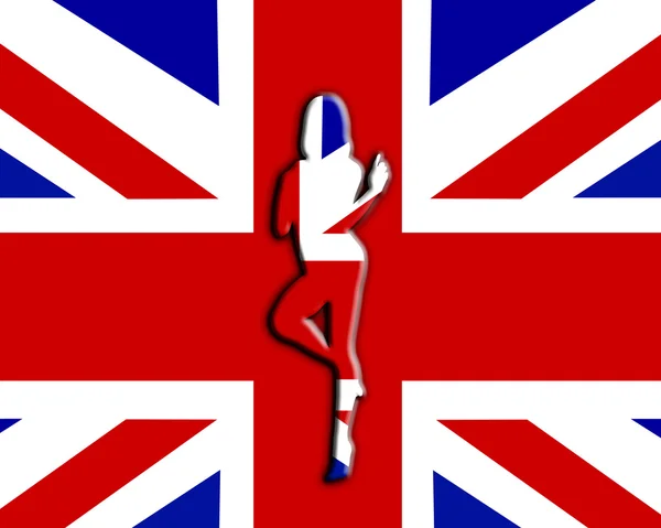 Sexy weibliche Umrisse gegen die Union Jack Flagge — Stockfoto