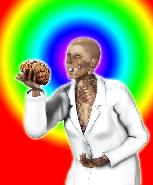 Cérebro na mão de X Rayed Doctor — Fotografia de Stock