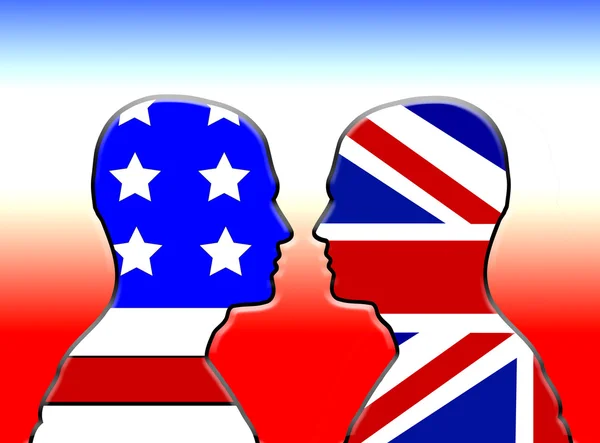 American And UK Flag Heads — Stock Photo, Image