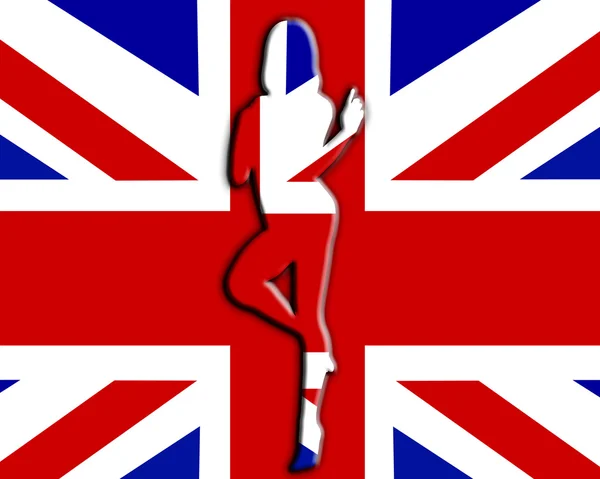 Sexy female outline against the Union Jack flag — Stock Photo, Image