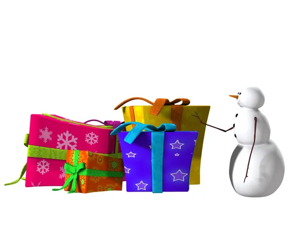 Snowman With Some Big Presents — Stock Photo, Image