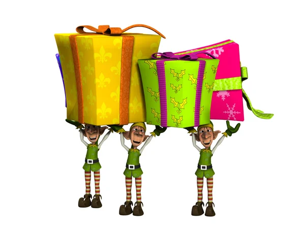 Elves Carrying Large Presents — Stock Photo, Image