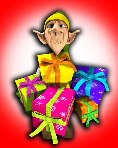 Elf drží dárky — Stock fotografie