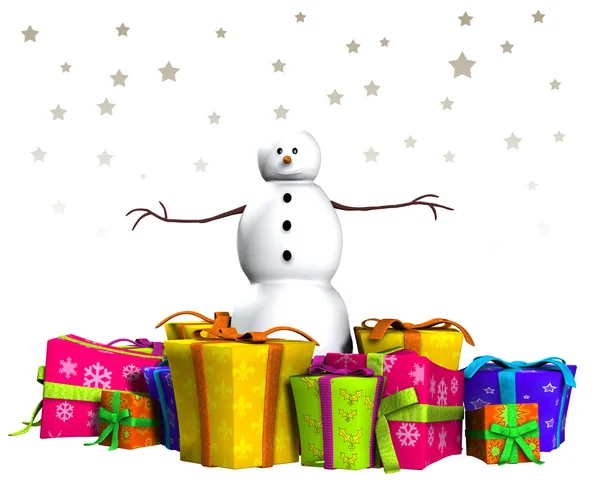 Muñeco de nieve con regalos —  Fotos de Stock