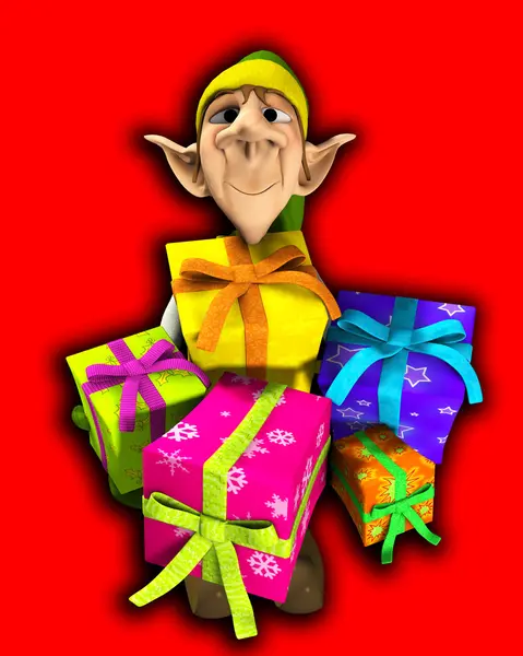 Elf Holding Presents — Stock Photo, Image