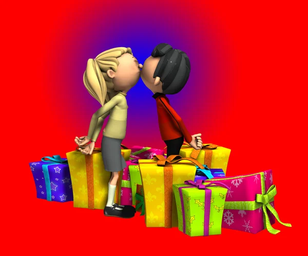 Kissing With Presents — Stock Photo, Image