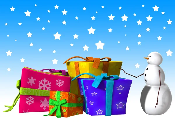 Snowman With Some Big Presents — Stock Photo, Image