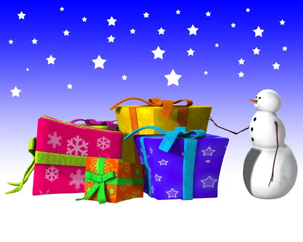 Snowman With Some Big Presents — Stock Photo, Image