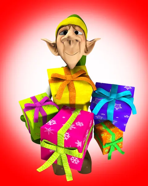 Elf Holding Presents — Stock Photo, Image