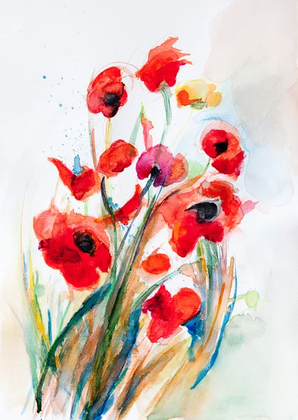 Poppy - aquarel — Stockfoto