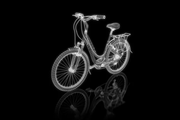 Ladies' bicycle as a 3d wireframe object isolated on black — Stock Photo, Image