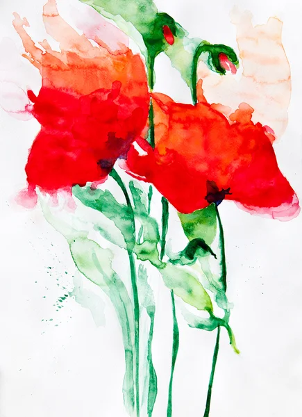 Aquarell: Červené květy — Stock fotografie