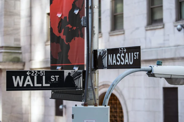 Nassau and Wall street signs, New York — Stock Photo, Image
