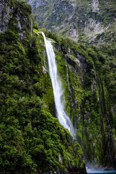 Waterval in milford sound stroomt — Stockfoto