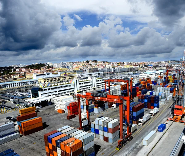Widok miasta z Lizbony i port w Lizbonie Obraz Stockowy
