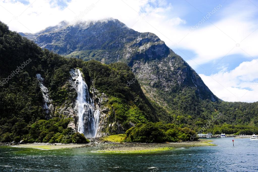 Waterfalls in Milford Sound New Zealand