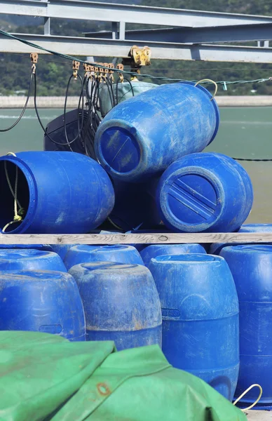 Blue plastic 200 litre barrel — Stock Photo, Image