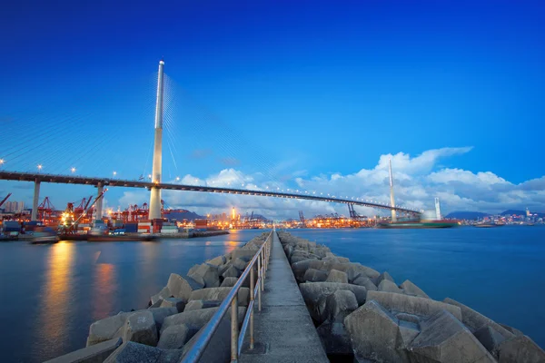 Entrepôt portuaire avec conteneurs et cargaisons industrielles — Photo