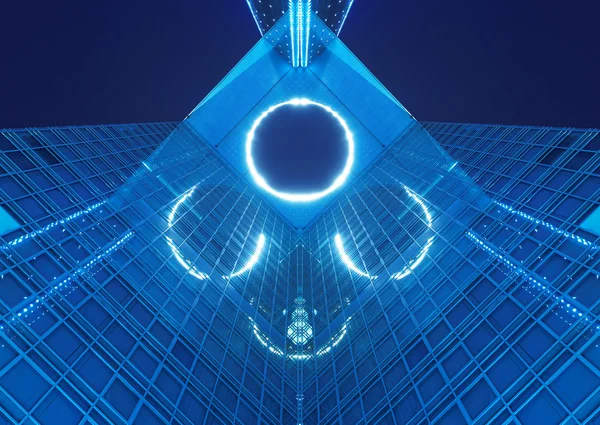 Kantoorgebouw in de nacht in blauw — Stockfoto