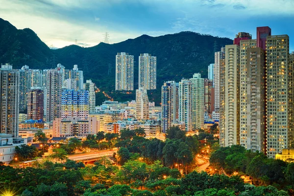 Χονγκ Κονγκ στο κέντρο ηλιοβασίλεμα — Φωτογραφία Αρχείου