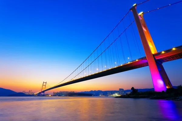 Tramonto a Tsing Ma Bridge — Foto Stock