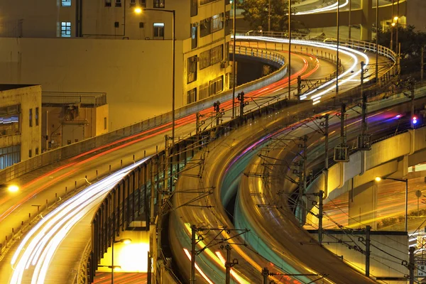 Traffico autostrada notte, Hong Kong — Foto Stock