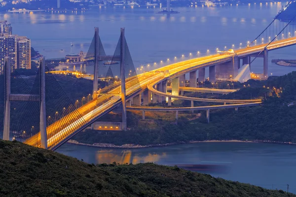 Tsing ma bridge at night, Hong Kong Landmark — стоковое фото