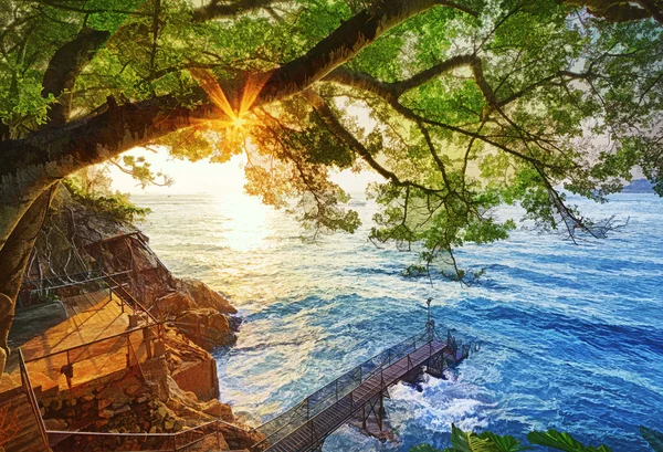 Sunset in hong kong Bathing pavilion — Stock Photo, Image