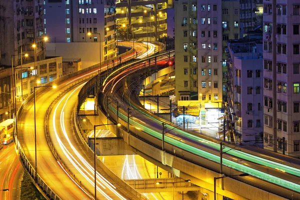 Verkehr Autobahn Nacht, hong kong — Stockfoto