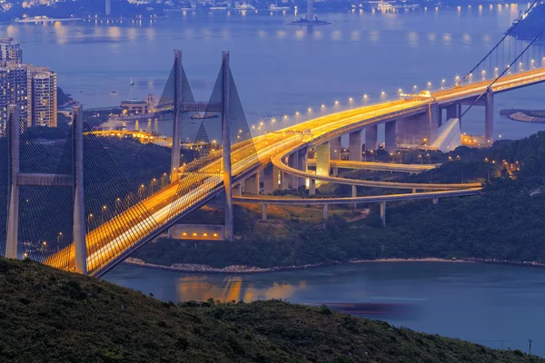 Tsing ma bridge at night, Hong Kong Landmark — стоковое фото