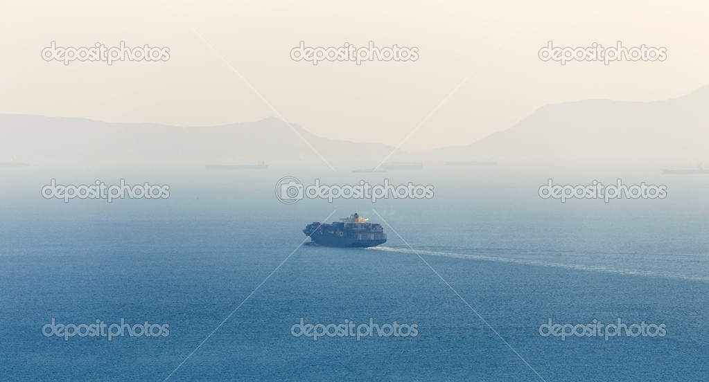 lonely Cargo Container Ship in sea